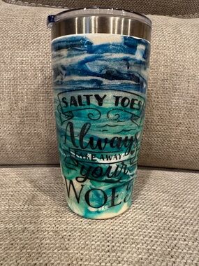 Salty Toes Always Take Away Your Woes Teal & Blue Travel Tumbler